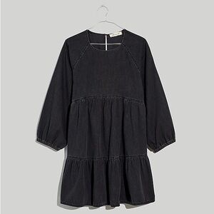 Denim Raglan-Sleeve Mini Dress in Lunar Wash